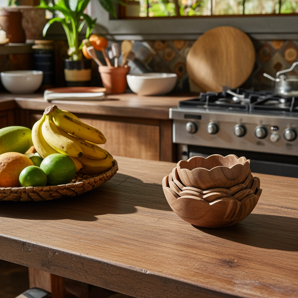Nested set of hand-carved wooden bowls