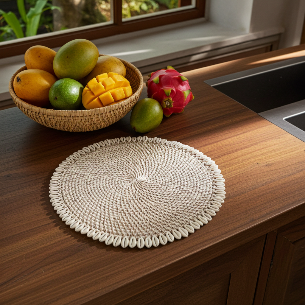 Mantel individual de concha de cauri colonial en dos colores