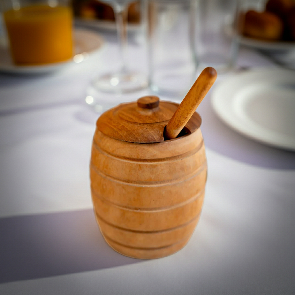 Wooden honey pot