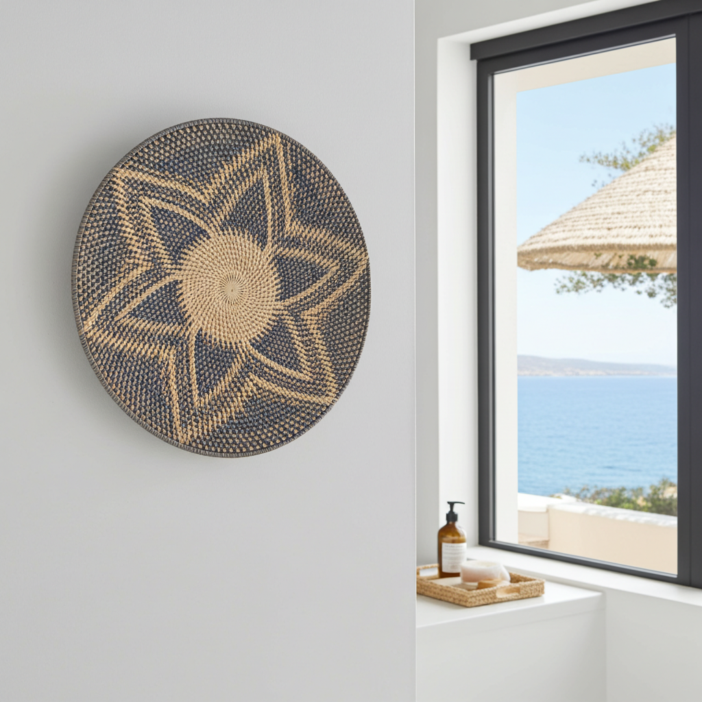 Plato decorativo de ratán para pared, 50 cm. Modelo Pinang