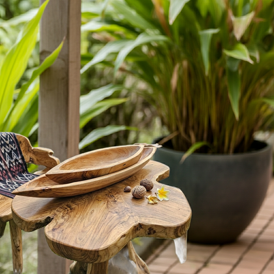 Juego de 2 cuencos de madera SUAR con forma de barco