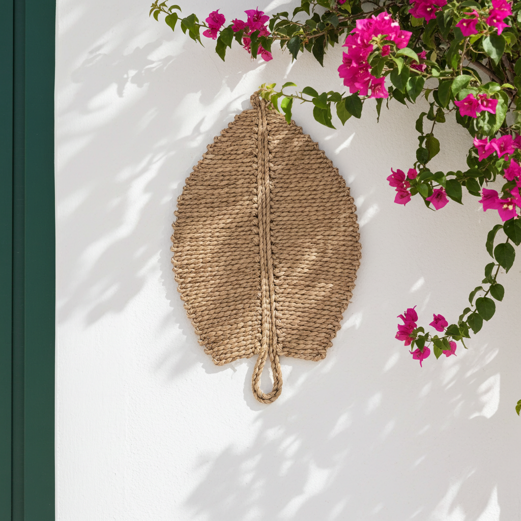 Individual de mesa em ráfia em formato de folha