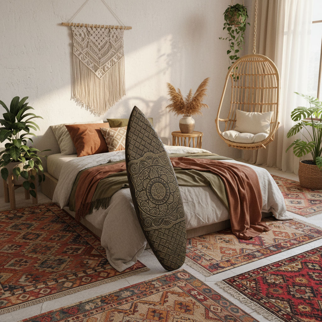 Carved Mandala Wooden Surfboard Wall Art Model Matak
