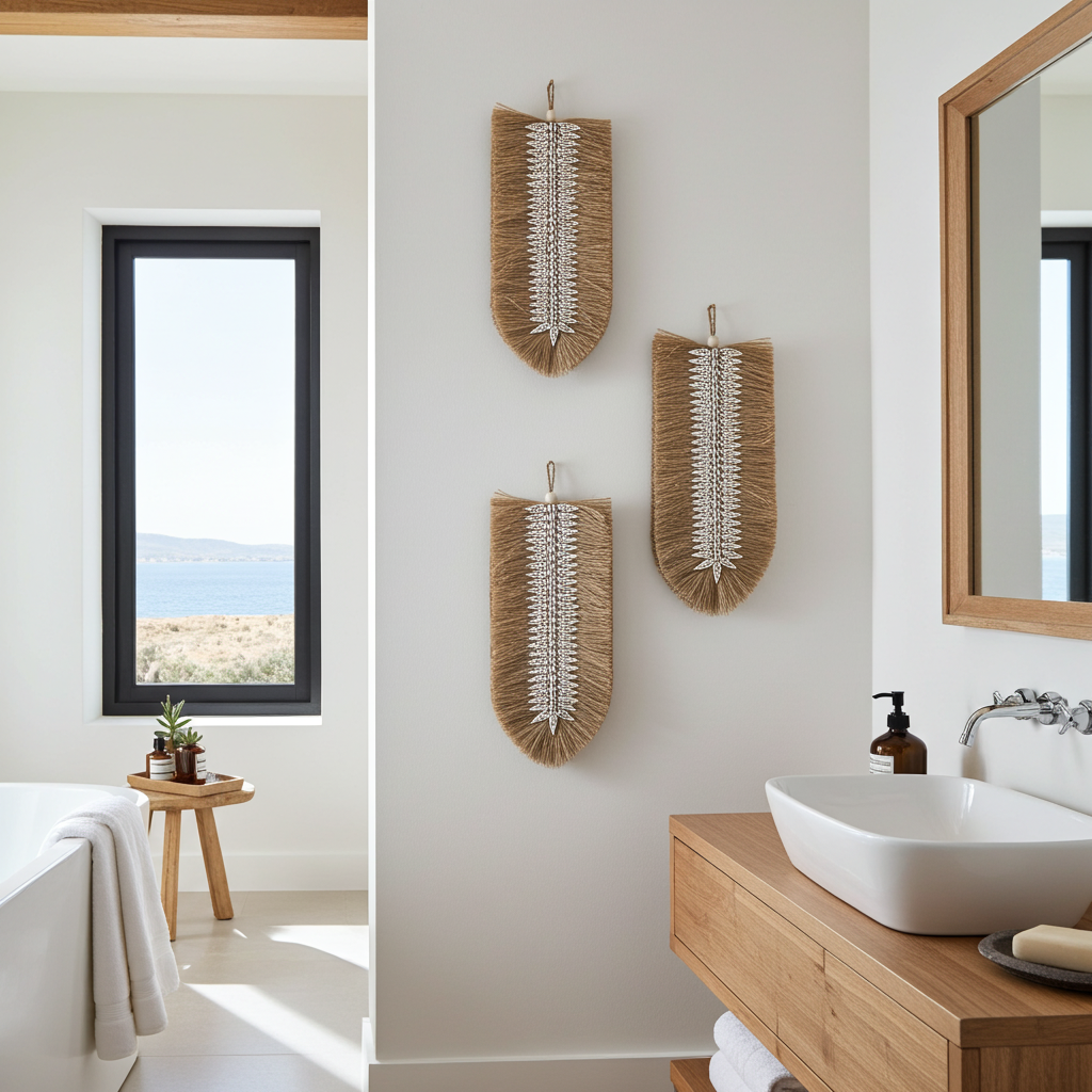 Seagrass wall deco tassels with shell accents