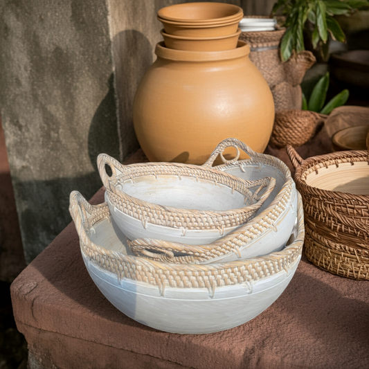 Set of three rattan bamboo bowls. Model Telinga