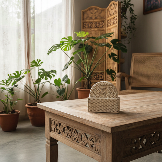 Woven Rattan Coaster Set Holder Model Pef