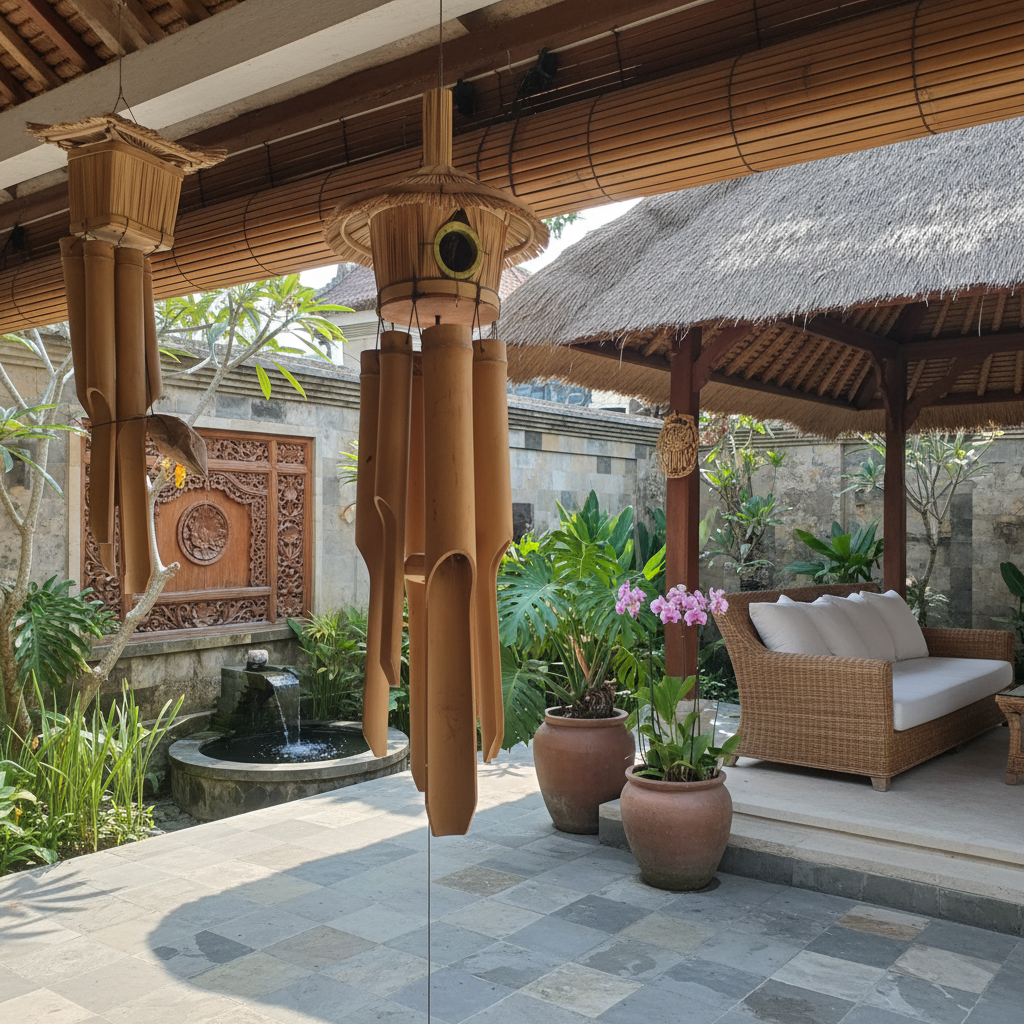 Modelo de decoración para casa de pájaros con campanillas de viento de bambú Yenwaupnor