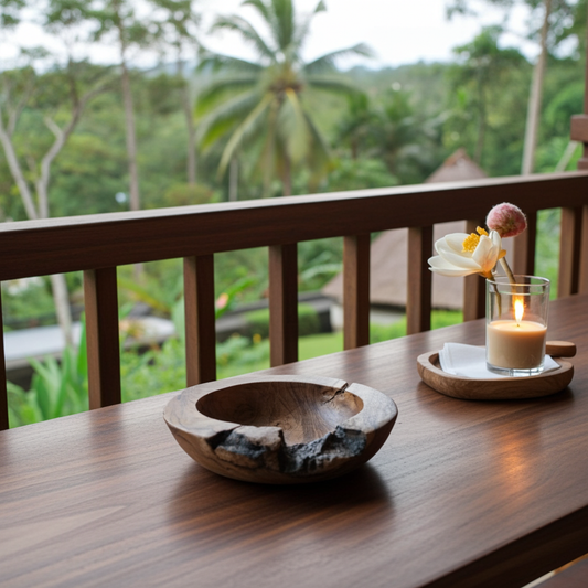 Hand-carved teak wood ashtray.