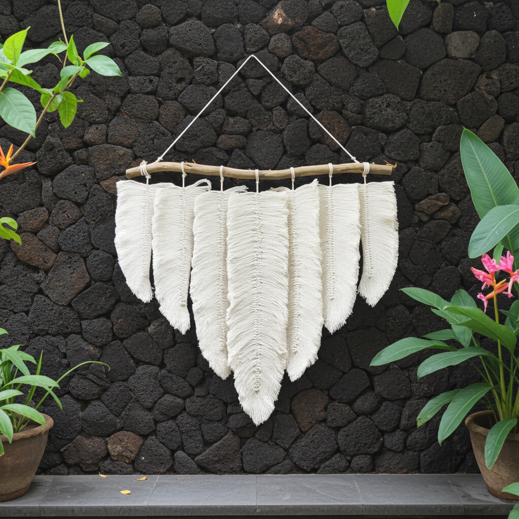 Macrame wall hanging feathers on a stick