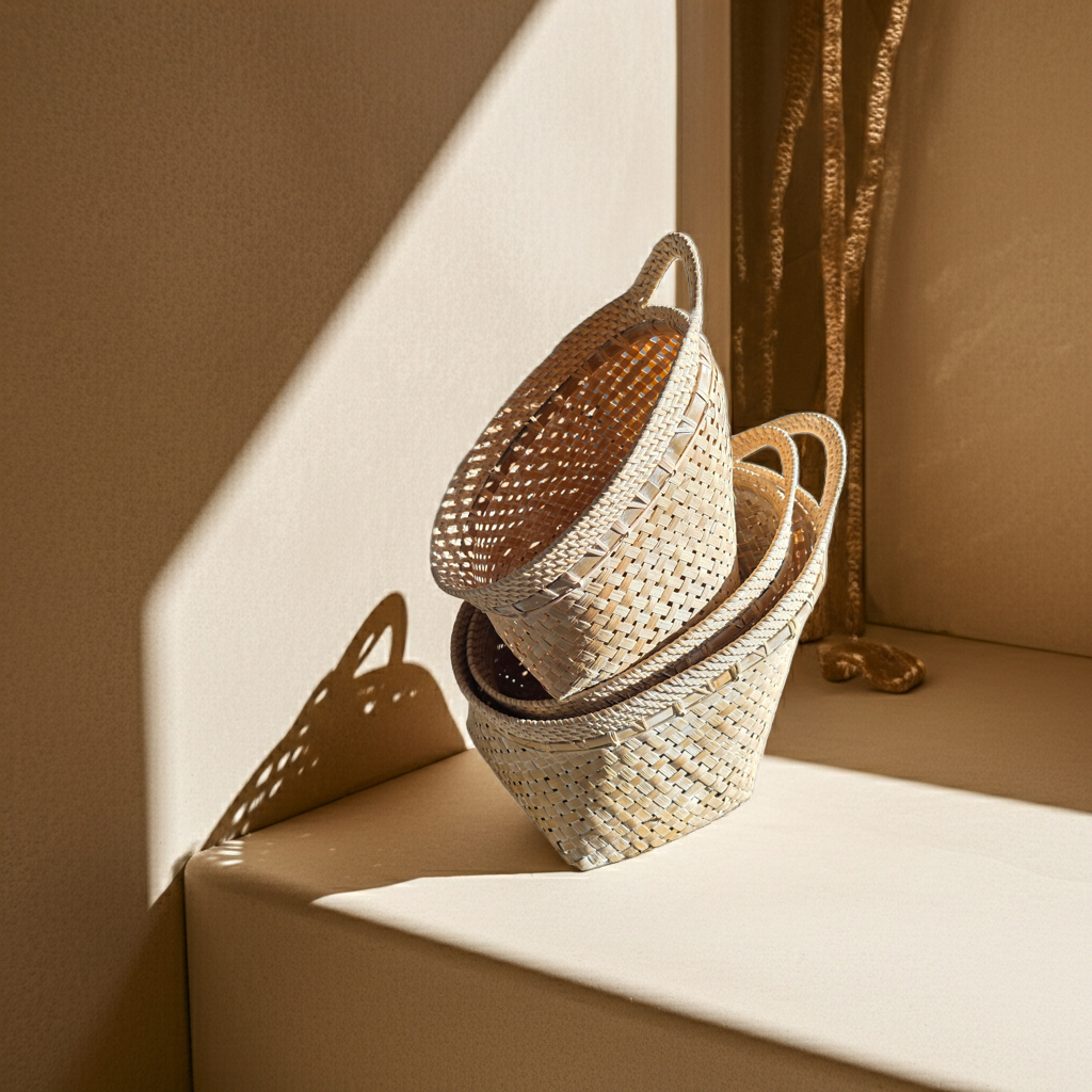 Set fo three rattan baskets. Model Janpur