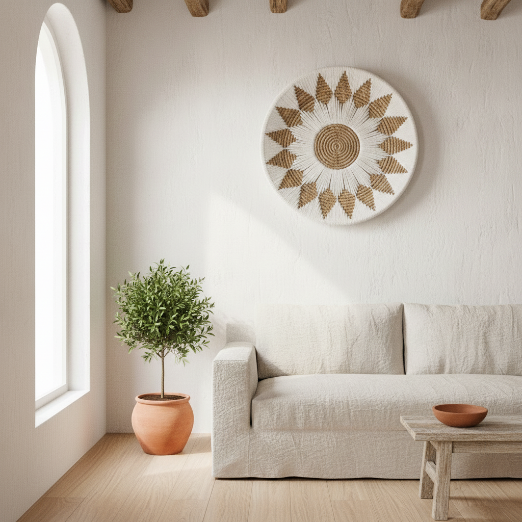 Woven Seagrass Sunflower Wall Plate Model Pramuka