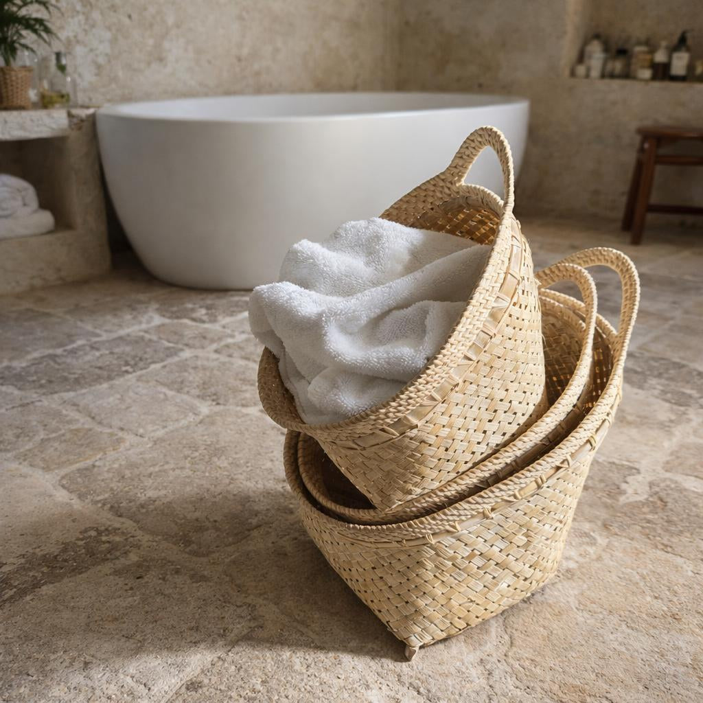 Set fo three rattan baskets. Model Janpur