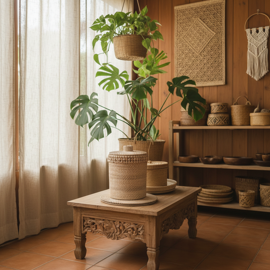 Rattan Lidded Storage Basket Model Toyapakeh