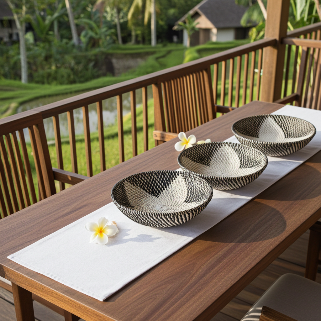 Set of 3 rattan bowls. Model Mas