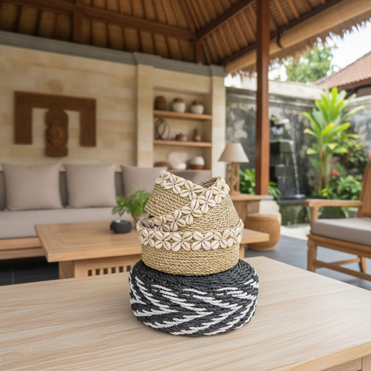 Cowrie Shell Seagrass Nesting Baskets Model Batbitim