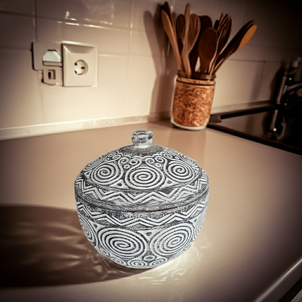 Jarro de madeira indonésio esculpido à mão. Modelo Tarun.