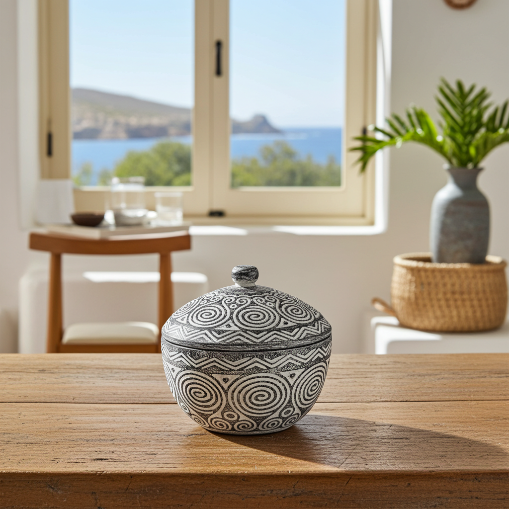 Jarro de madeira indonésio esculpido à mão. Modelo Tarun.