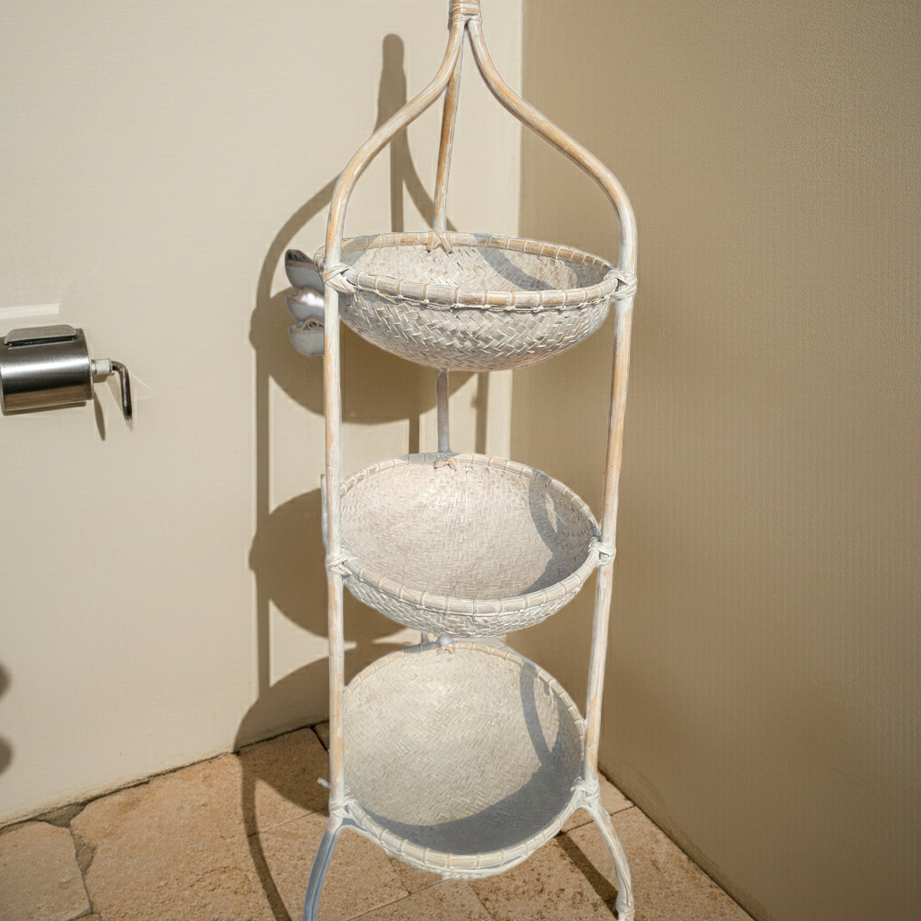 Three bowls in a bamboo tower. Model Menara