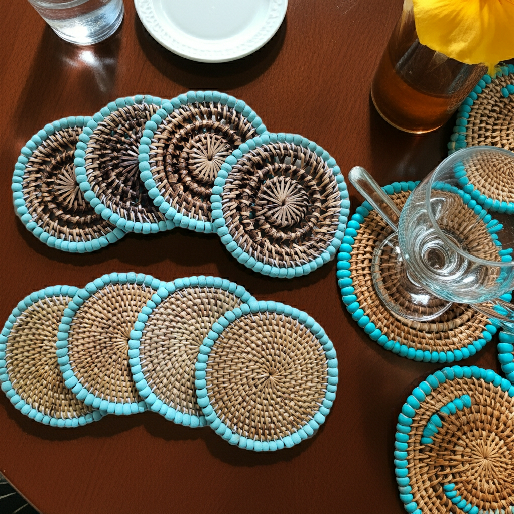 Posavasos con cuentas azules