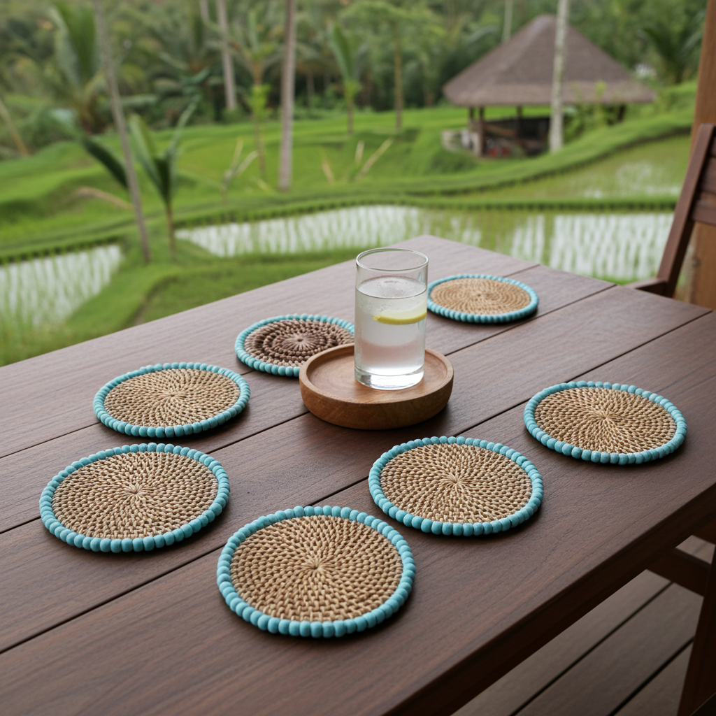 Posavasos con cuentas azules