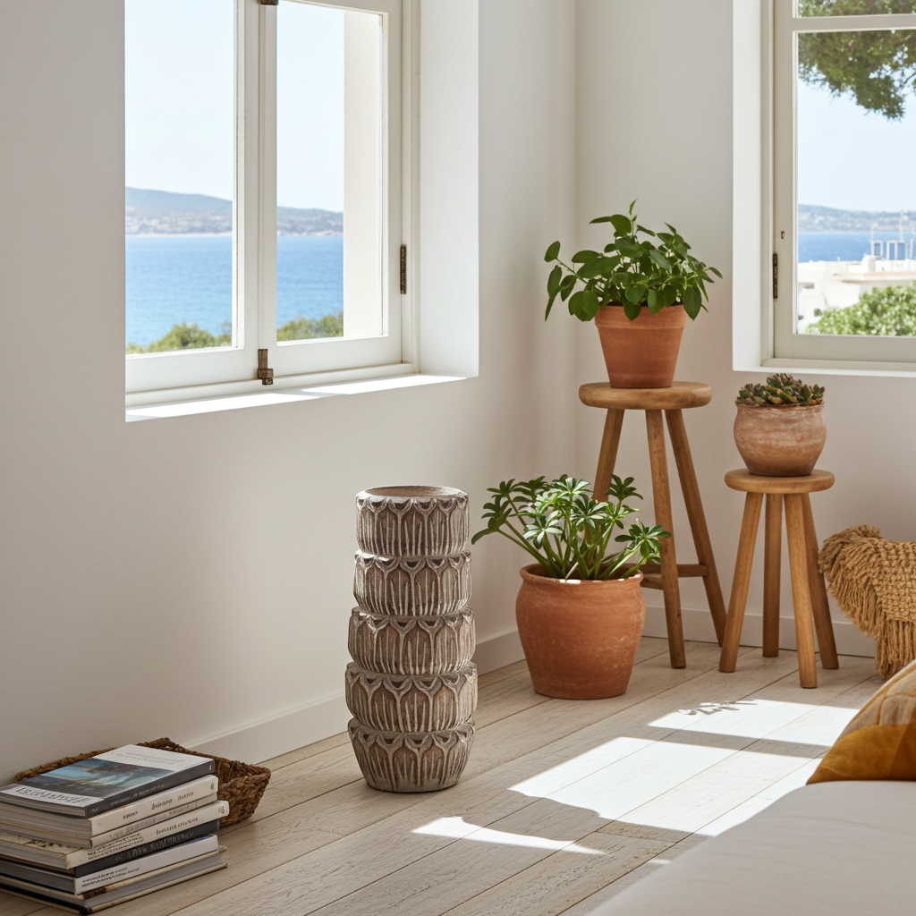 Hand carved wooden vase with scales. Model Munduk