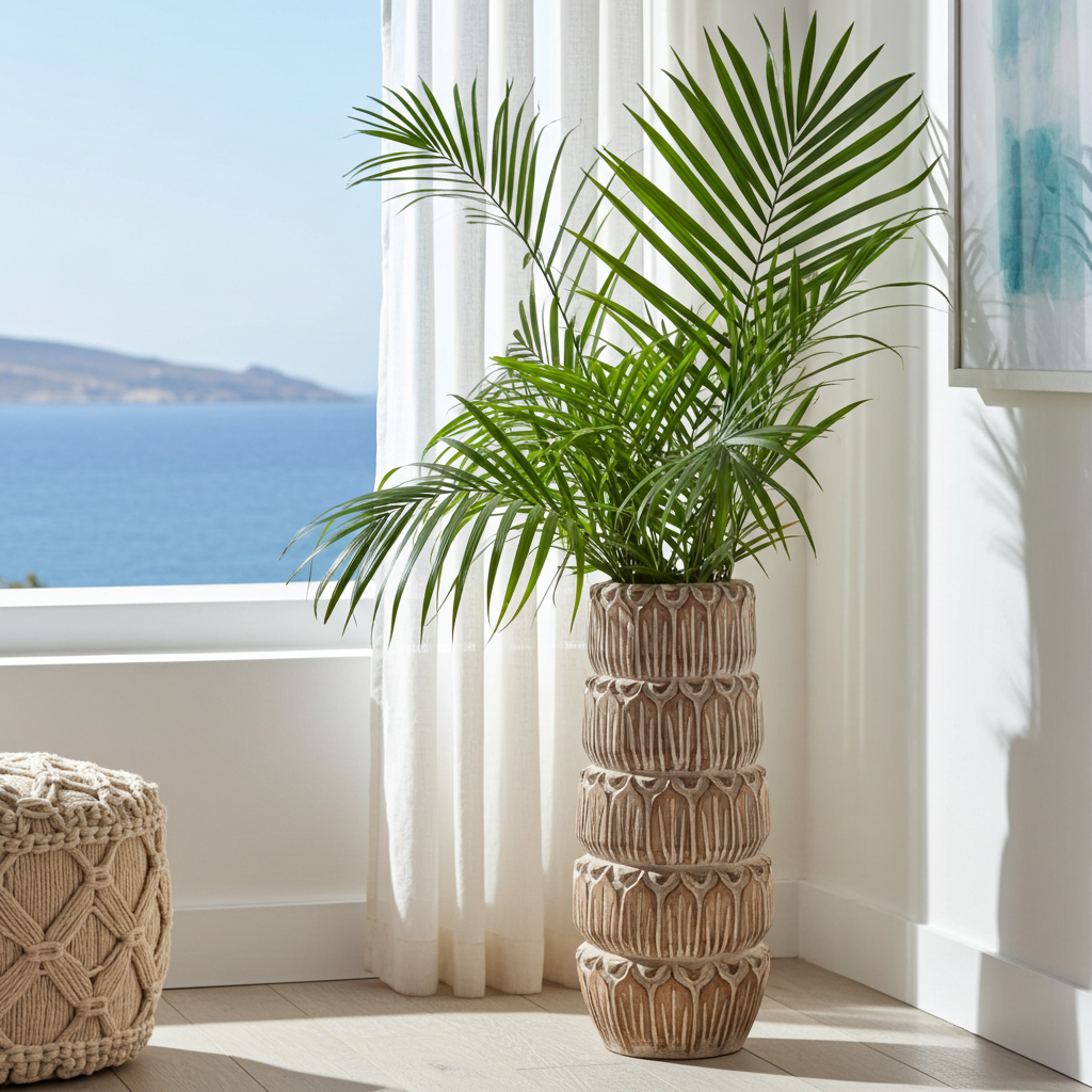 Hand carved wooden vase with scales. Model Munduk