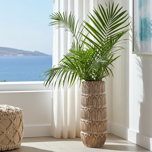 Hand carved wooden vase with scales. Model Munduk