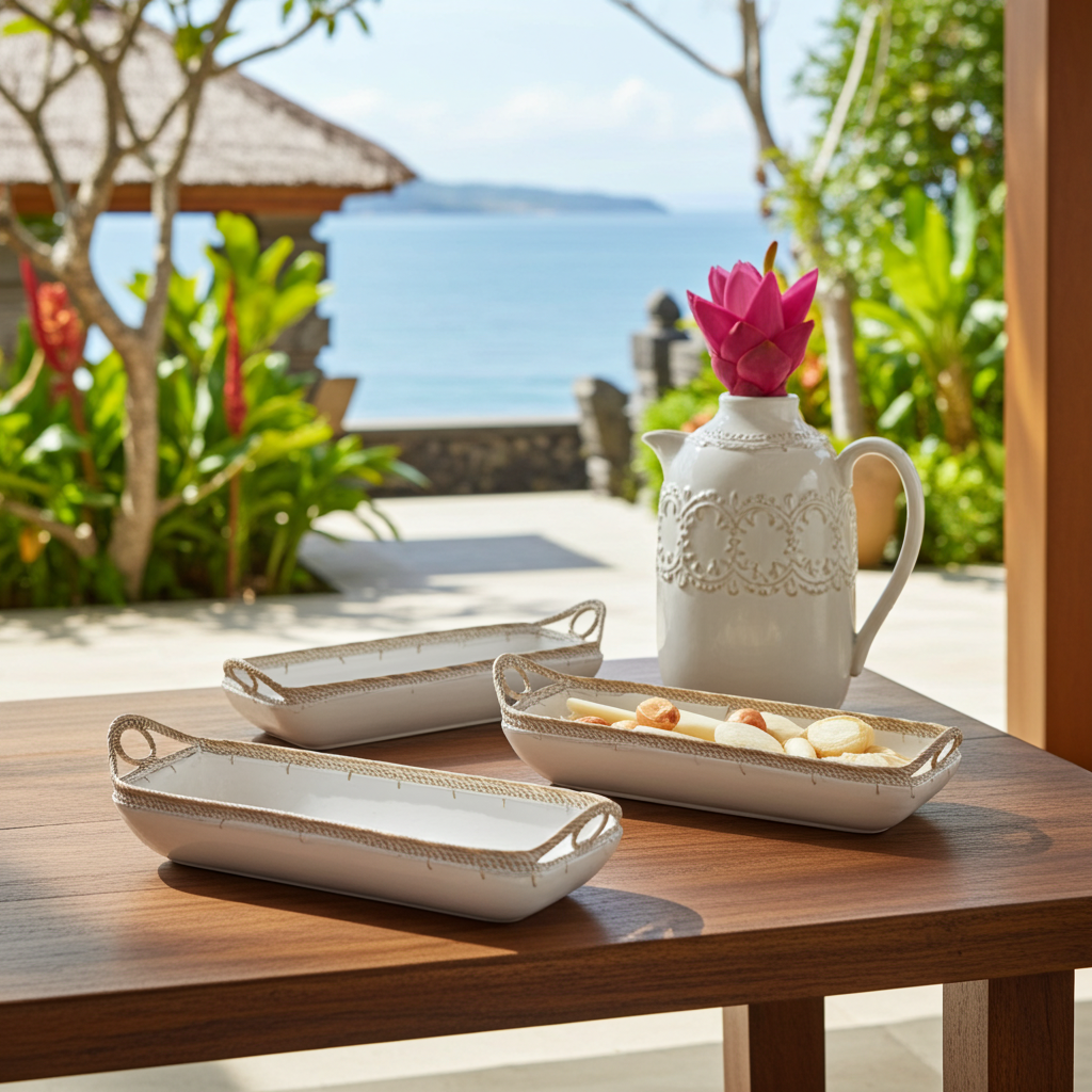 Cuencos de madera con forma de barco, juego de 3, Modelo Banda