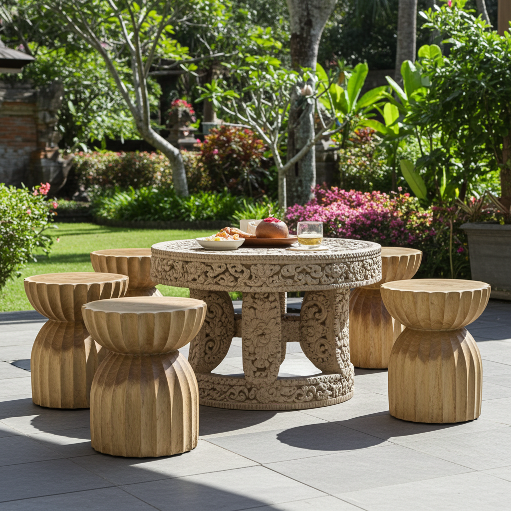 Banqueta Monkeypod em madeira maciça, modelo Pasir