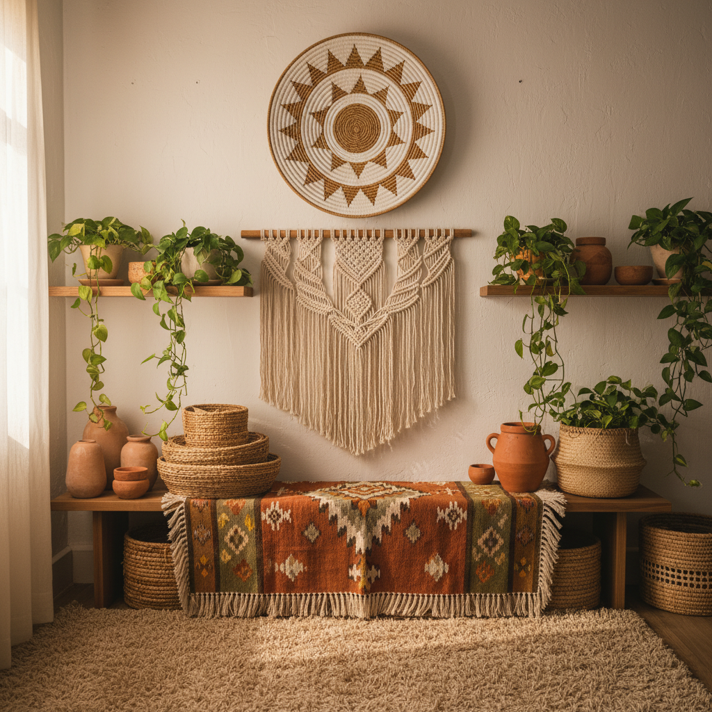 Tapiz de pared de algodón de macramé bohemio modelo Serutu