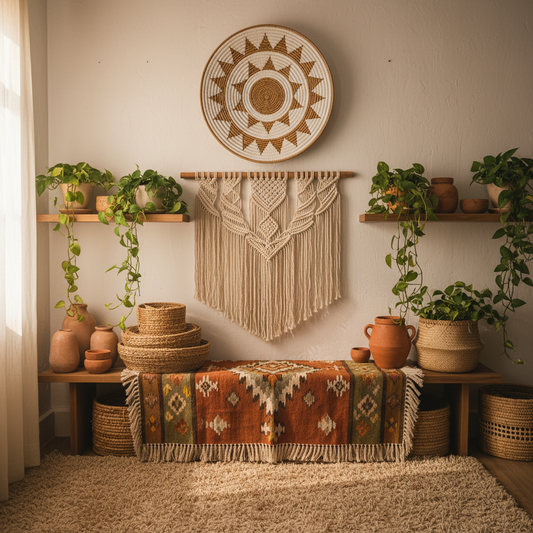 Decoração de Parede em Macramé de Algodão Boho Modelo Serutu