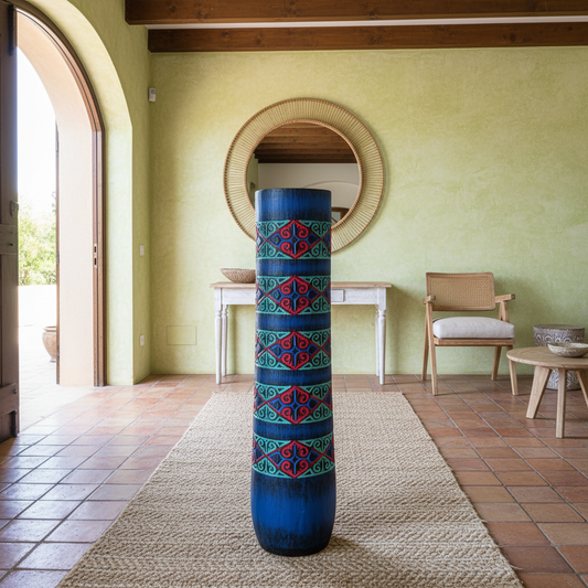 Tall Carved Floor Vase Tribal Motif Model Hiri