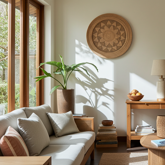 Prato decorativo de parede em rattan, 80 cm. Modelo Cilincing.