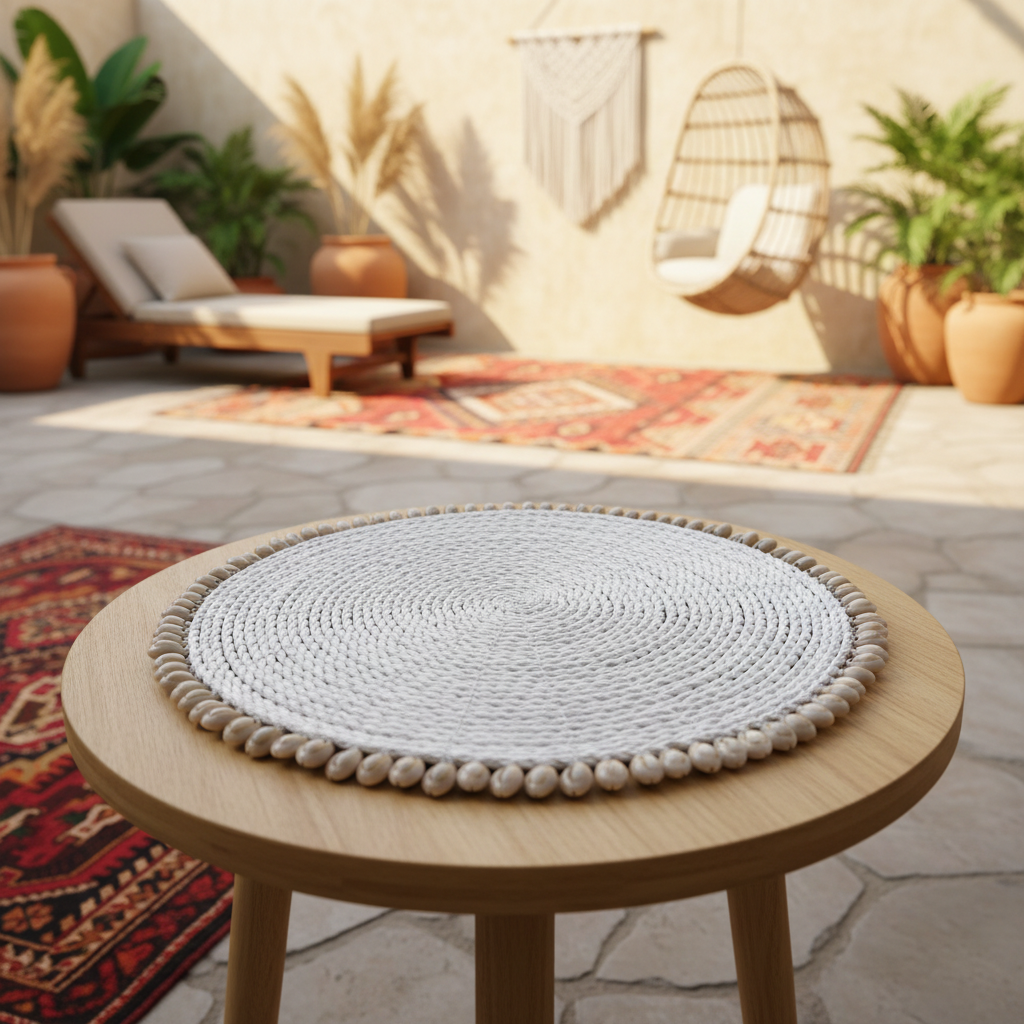 Round Raffia Shell Table Mat Model Wagmab