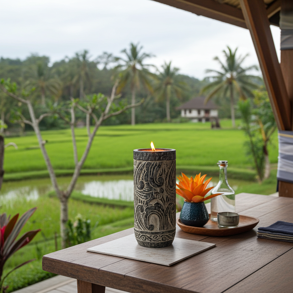 Hand-carved wooden candle holder (50cm)