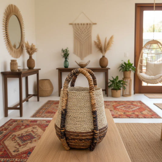 Two-Tone Woven Seagrass Storage Basket Model Gili Bidara