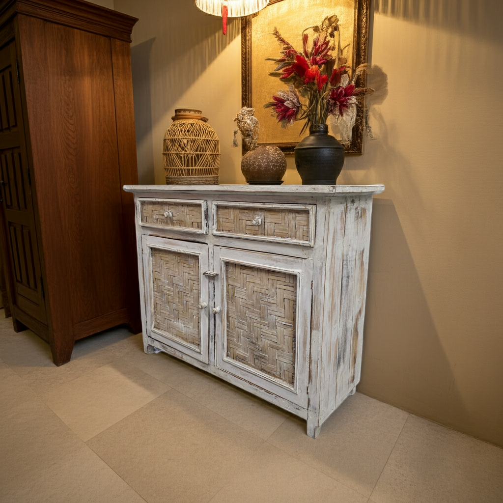 Whitewashed wooden sideboard. Model Samsara