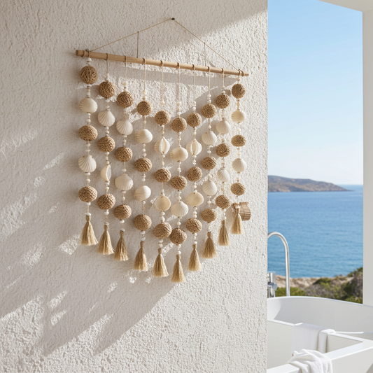 Curtain pompom tassels on a stick