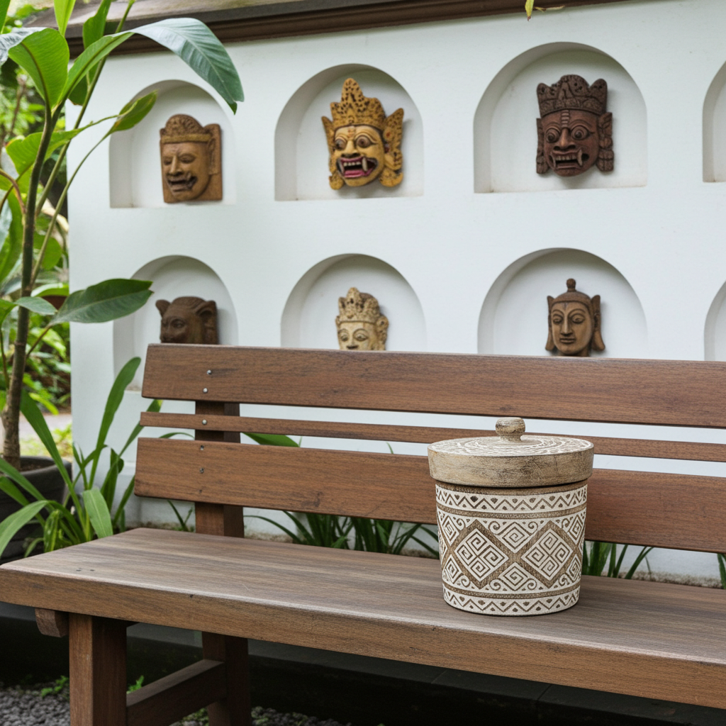 Timor wooden bowl with lid, Model Cibunar