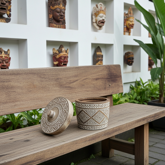 Timor wooden bowl with lid, Model Cibunar