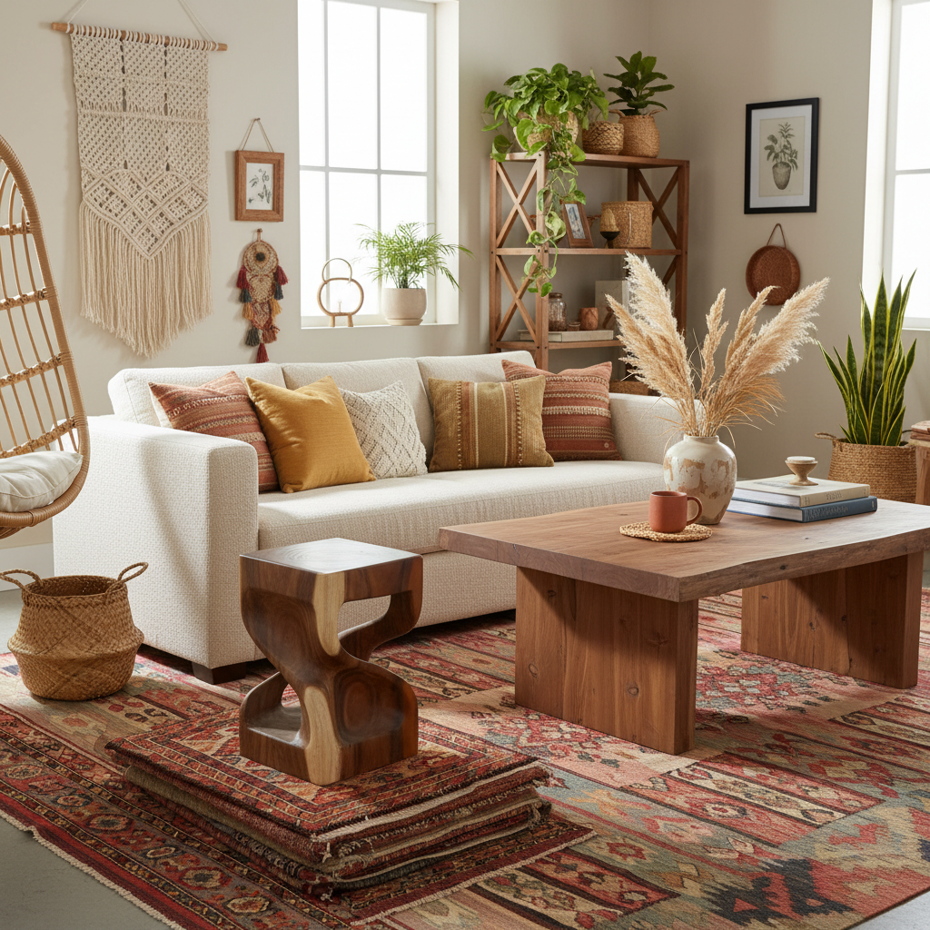 Sculptural Solid Wood Side Table Model Kimaam