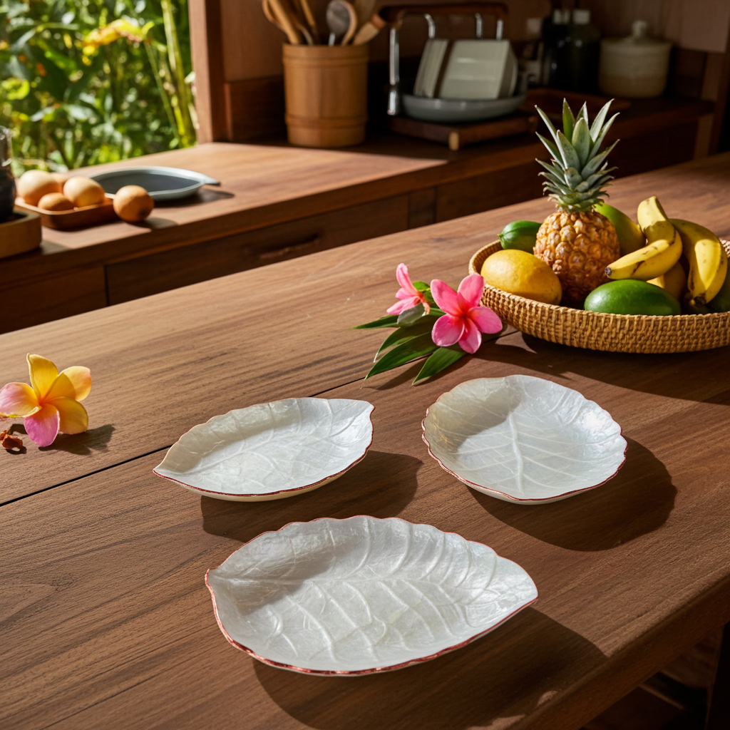 Three nesting capiz shell dishes