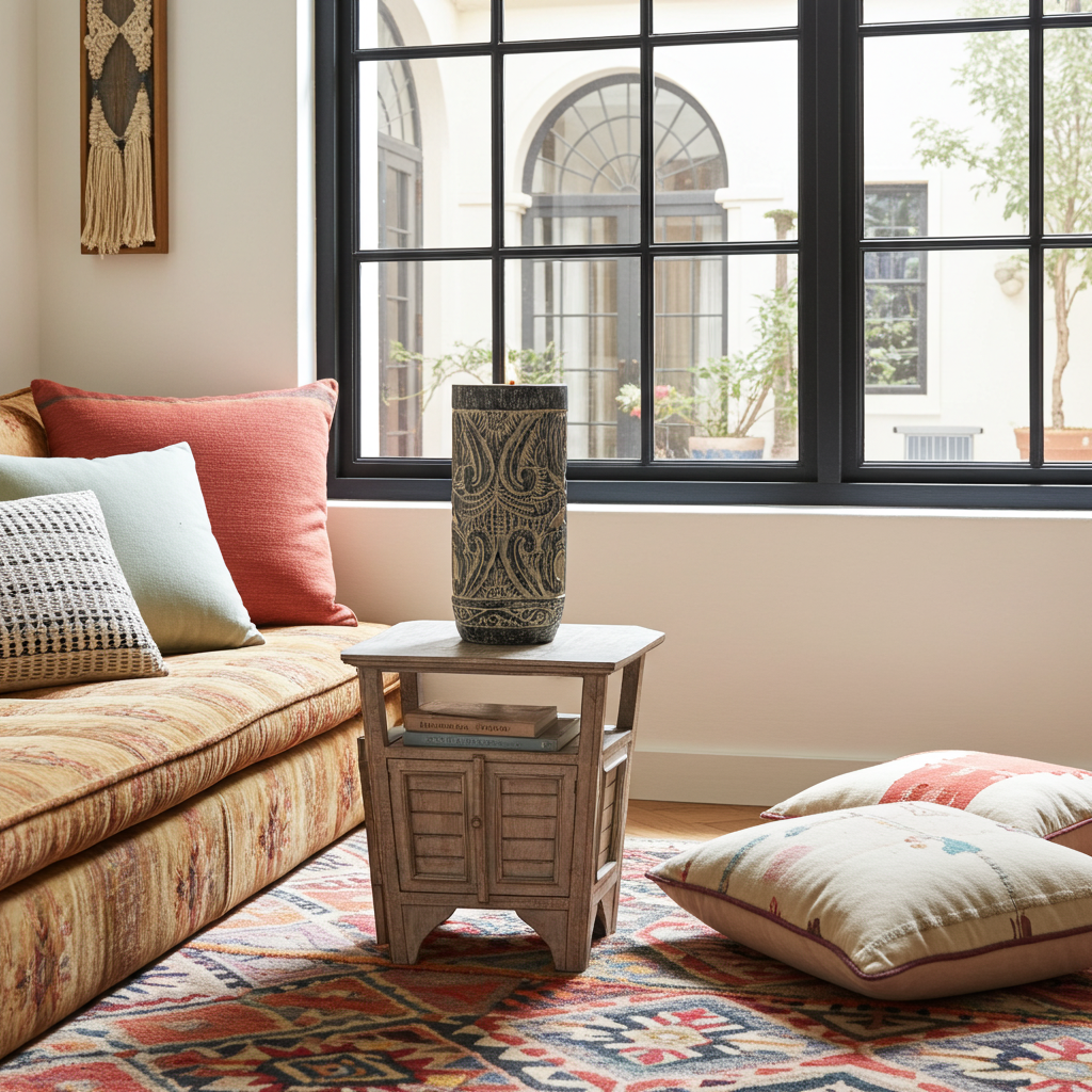 Hand-carved wooden candle holder (50cm)