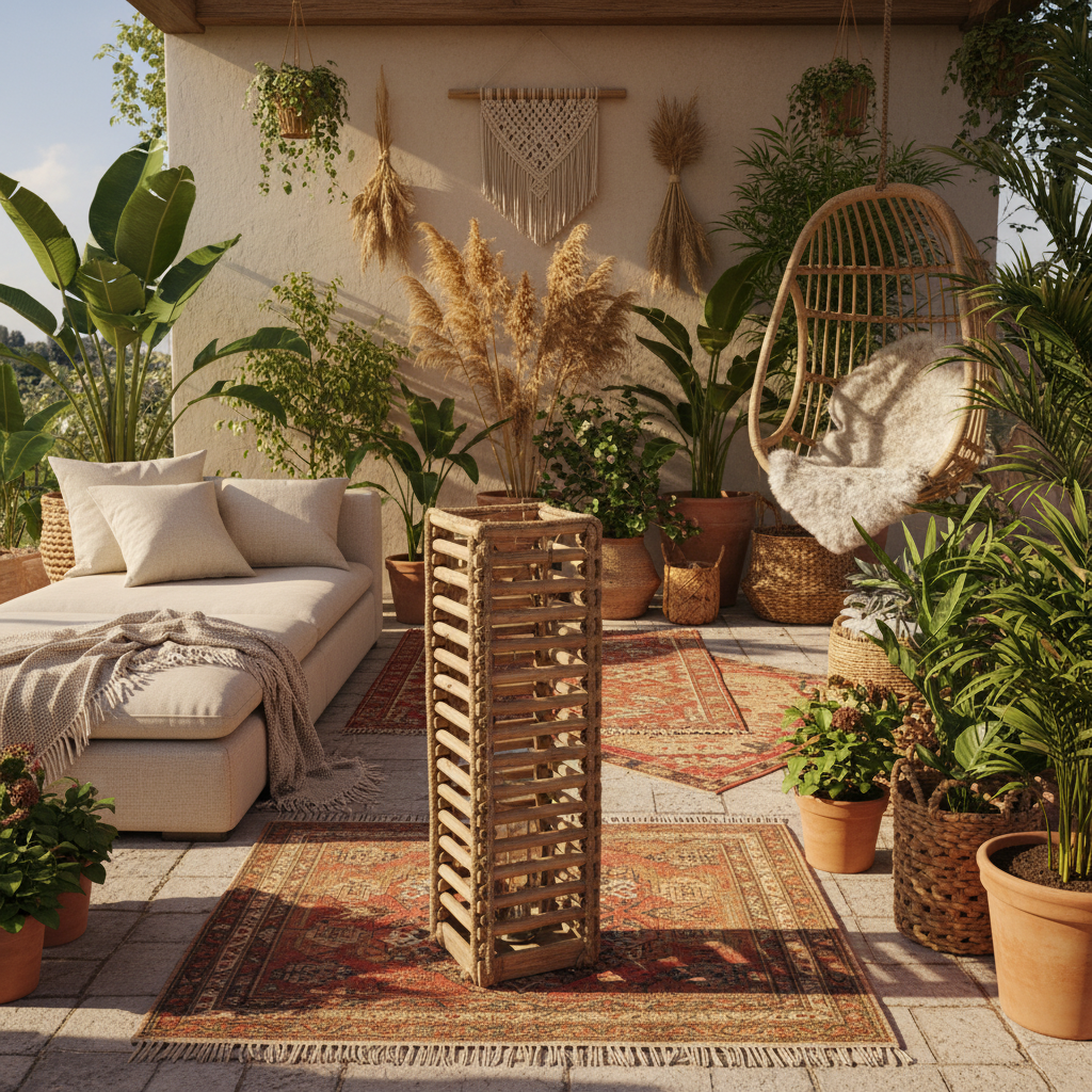 Tall Slatted Rattan Floor Vase Model Auki Besar