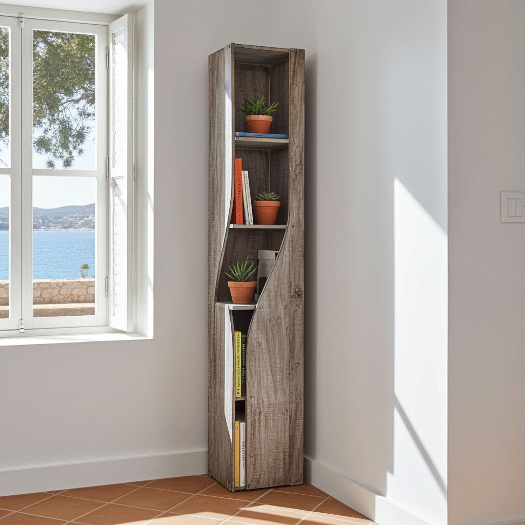 Twisted narrow bookshelf cabinet