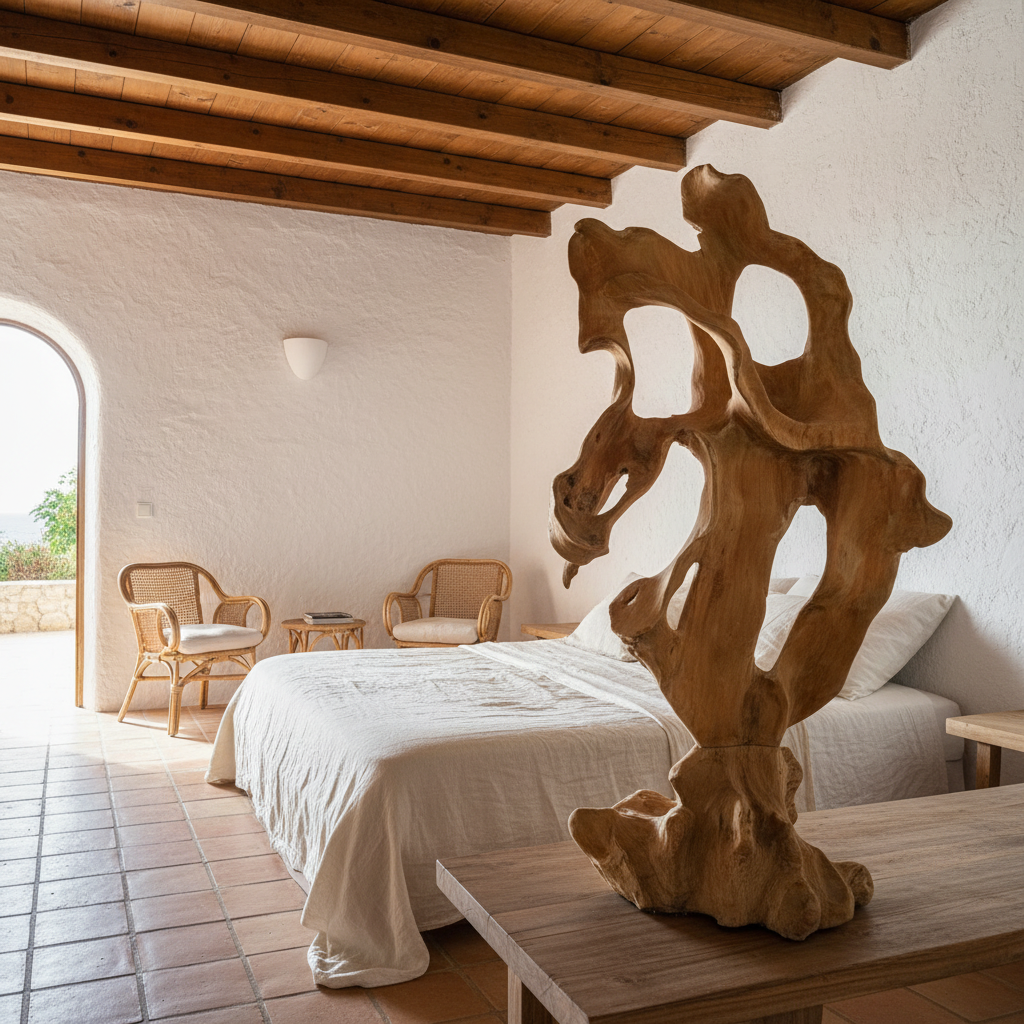 Peça de Decoração Escultural em Madeira de Suar de Forma Livre Modelo Biaro