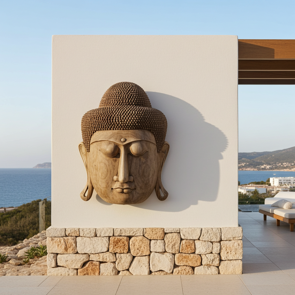 Wooden Buddha Mask Model Kayu 80cm