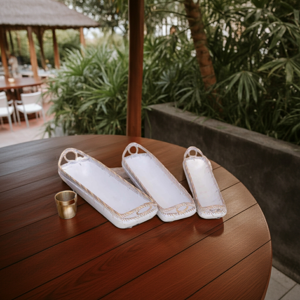 Cuencos de madera con forma de barco, juego de 3, Modelo Banda