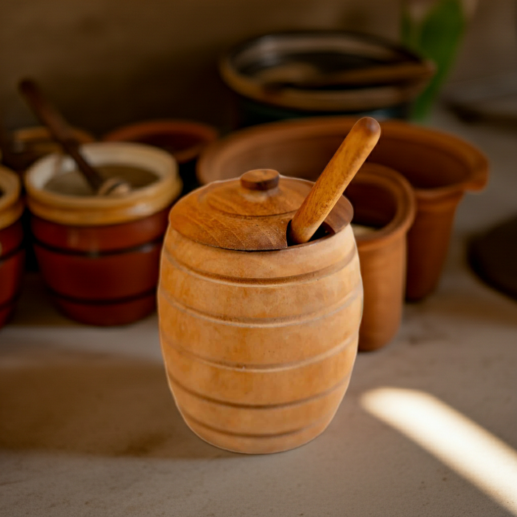 Wooden honey pot