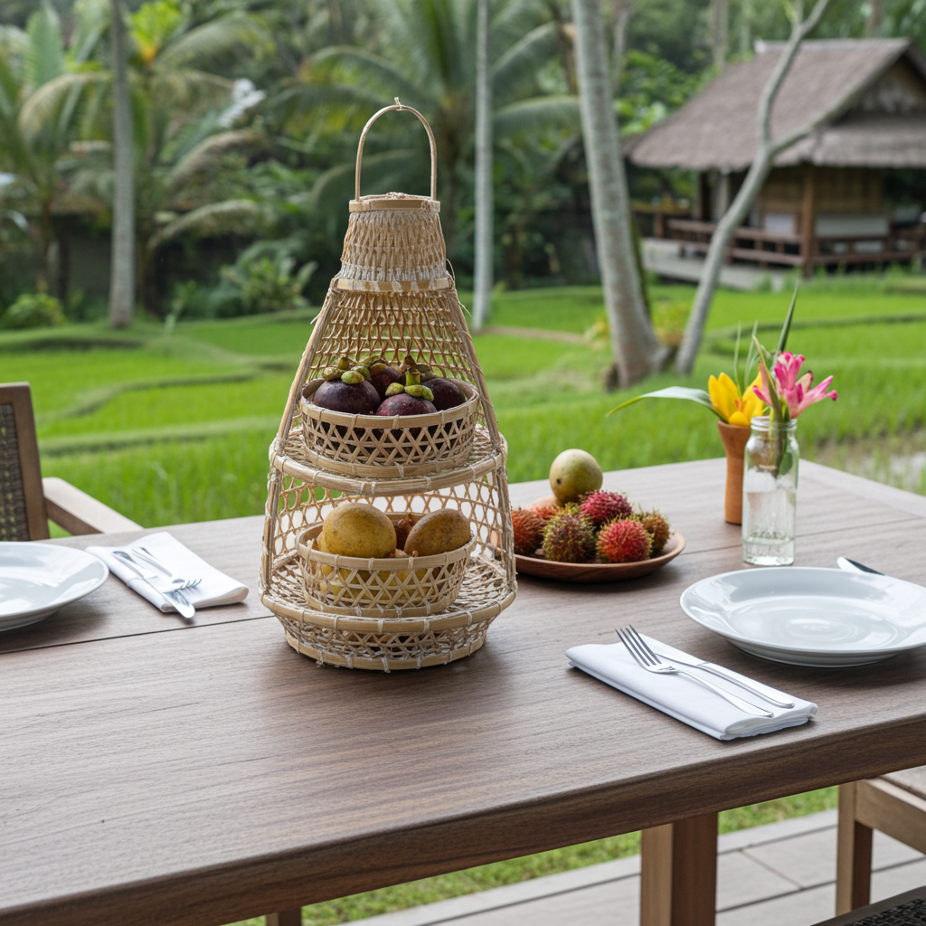 Decorative tiered white washed basket